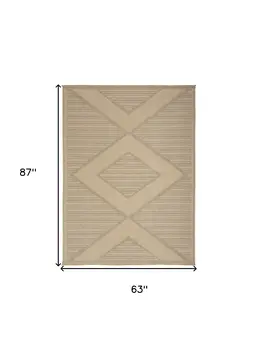 5' X 7' Natural And Beige Geometric Flatweave Non Skid Area Rug With Fringe