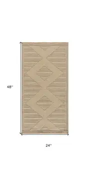 2' X 4' Natural And Beige Geometric Flatweave Non Skid Area Rug With Fringe