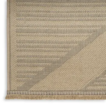 2' X 4' Natural And Beige Geometric Flatweave Non Skid Area Rug With Fringe