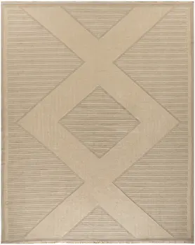 8' X 10' Natural And Beige Geometric Flatweave Non Skid Area Rug With Fringe