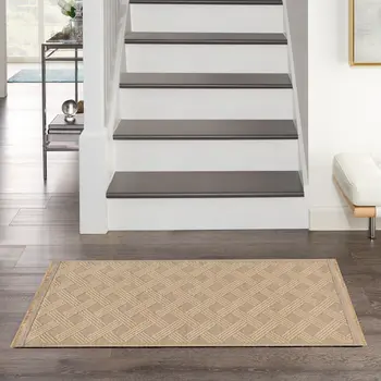 2' X 4' Natural Geometric Flatweave Non Skid Area Rug With Fringe