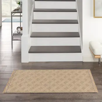 2' X 4' Natural Geometric Flatweave Non Skid Area Rug With Fringe
