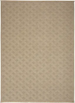 4' X 6' Natural Geometric Flatweave Non Skid Area Rug With Fringe