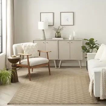 4' X 6' Natural Geometric Flatweave Non Skid Area Rug With Fringe