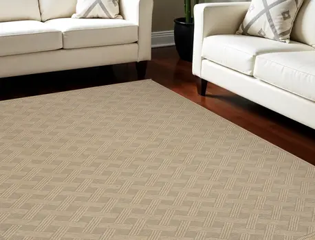 8' X 10' Natural Geometric Flatweave Non Skid Area Rug With Fringe