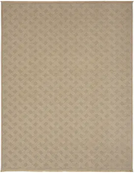 8' X 10' Natural Geometric Flatweave Non Skid Area Rug With Fringe