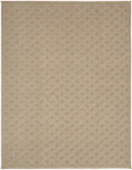 8' X 10' Natural Geometric Flatweave Non Skid Area Rug With Fringe