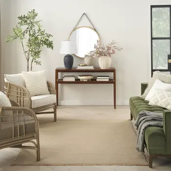 4' X 6' Natural Flatweave Non Skid Area Rug With Fringe