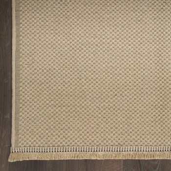 8' X 10' Natural Flatweave Non Skid Area Rug With Fringe