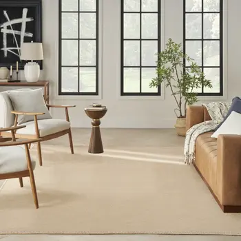 8' X 10' Natural Flatweave Non Skid Area Rug With Fringe