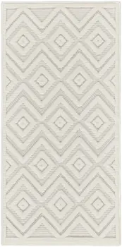3' X 5' Ivory And White Geometric Indoor Outdoor Area Rug