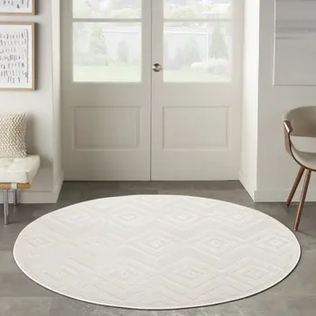 4' Ivory And White Geometric Indoor Outdoor Area Rug