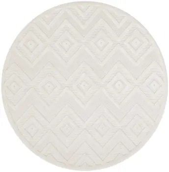 4' Ivory And White Geometric Indoor Outdoor Area Rug