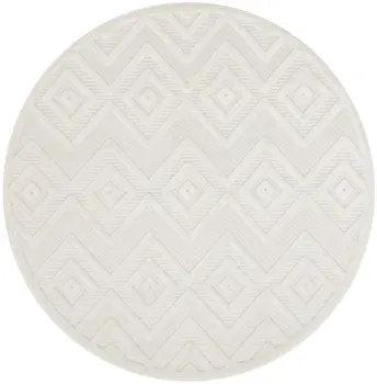5' Ivory And White Geometric Indoor Outdoor Area Rug