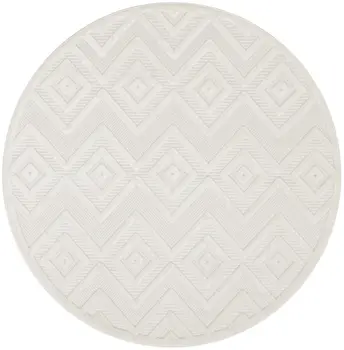 5' Ivory And White Geometric Indoor Outdoor Area Rug
