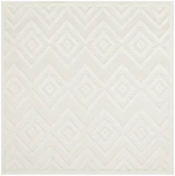 5' Ivory And White Geometric Indoor Outdoor Area Rug