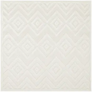 5' Ivory And White Geometric Indoor Outdoor Area Rug