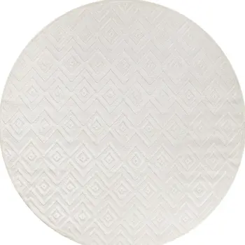 8' Ivory And White Geometric Indoor Outdoor Area Rug