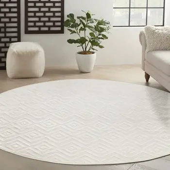 8' Ivory And White Geometric Indoor Outdoor Area Rug