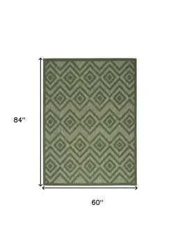 5' X 7' Dark Green And Light Green Geometric Indoor Outdoor Area Rug