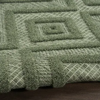 5' X 7' Dark Green And Light Green Geometric Indoor Outdoor Area Rug