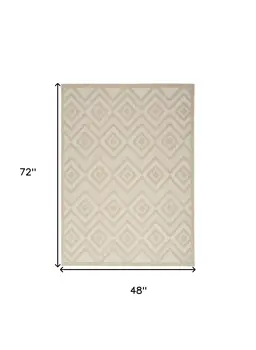 4' X 6' Cream And Beige Geometric Indoor Outdoor Area Rug