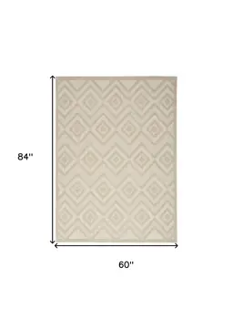 5' X 7' Cream And Beige Geometric Indoor Outdoor Area Rug