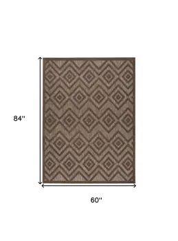 5' X 7' Dark Brown And Light Brown Geometric Indoor Outdoor Area Rug