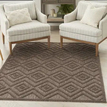 5' X 7' Dark Brown And Light Brown Geometric Indoor Outdoor Area Rug