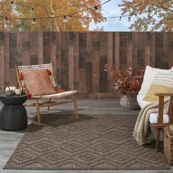 5' X 7' Dark Brown And Light Brown Geometric Indoor Outdoor Area Rug