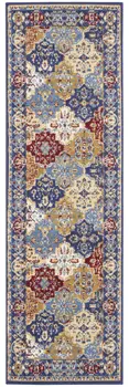 6' Ivory Red and Blue Ogee Distressed Non Skid Runner Rug
