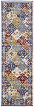 6' Ivory Red and Blue Ogee Distressed Non Skid Runner Rug