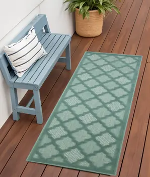6' Aqua And Teal Blue Geometric Indoor Outdoor Area Rug