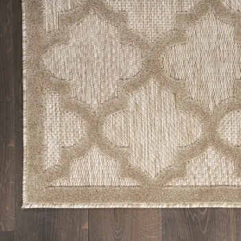 6' Natural And Beige Geometric Indoor Outdoor Area Rug