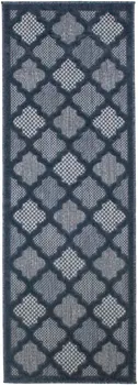 6' Navy Blue And Ivory Geometric Indoor Outdoor Area Rug