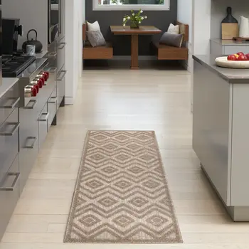 6' Natural And Ivory Geometric Indoor Outdoor Area Rug