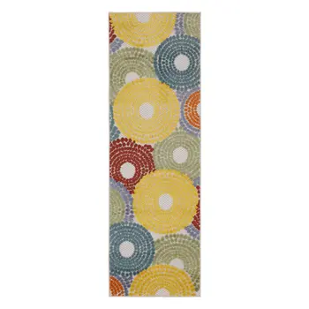 6' Blue Yellow Blue Red And Green Medallion Indoor Outdoor Area Rug