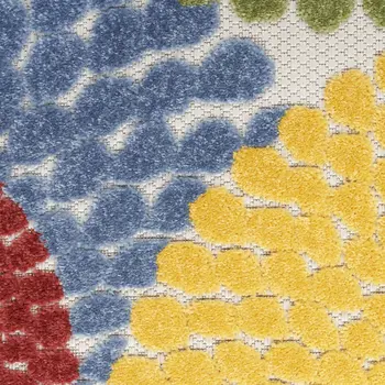 6' Blue Yellow Blue Red And Green Medallion Indoor Outdoor Area Rug