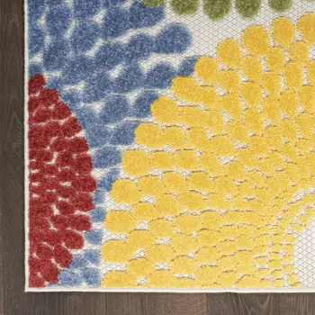 6' Blue Yellow Blue Red And Green Medallion Indoor Outdoor Area Rug