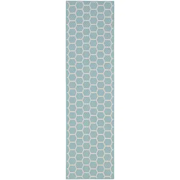 6' Aqua And Ivory Geometric Indoor Outdoor Area Rug