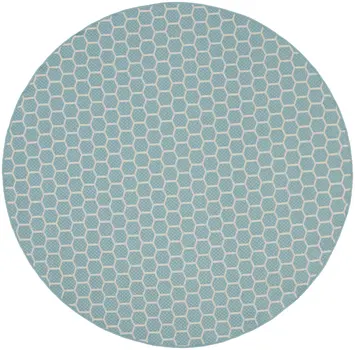 8' Aqua And Ivory Geometric Indoor Outdoor Area Rug