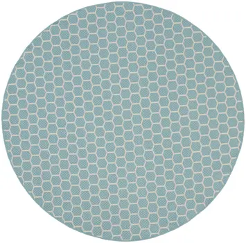 8' Aqua And Ivory Geometric Indoor Outdoor Area Rug