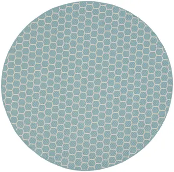 8' Aqua And Ivory Geometric Indoor Outdoor Area Rug