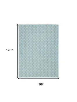 8' X 10' Aqua And Ivory Geometric Indoor Outdoor Area Rug