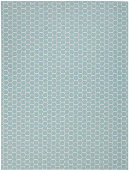8' X 10' Aqua And Ivory Geometric Indoor Outdoor Area Rug