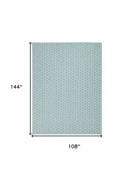 9' X 12' Aqua And Ivory Geometric Indoor Outdoor Area Rug