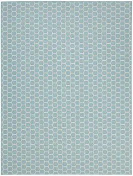 9' X 12' Aqua And Ivory Geometric Indoor Outdoor Area Rug