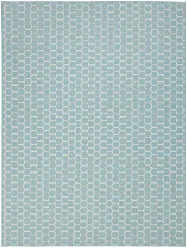 9' X 12' Aqua And Ivory Geometric Indoor Outdoor Area Rug