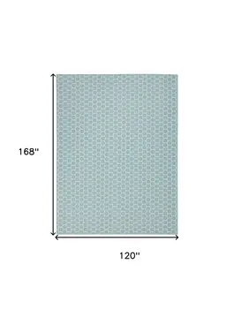 10' X 14' Aqua And Ivory Geometric Indoor Outdoor Area Rug