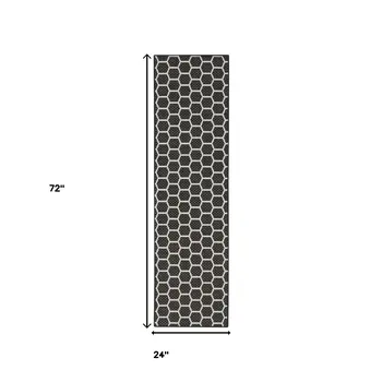 6' Black And Ivory Geometric Indoor Outdoor Area Rug